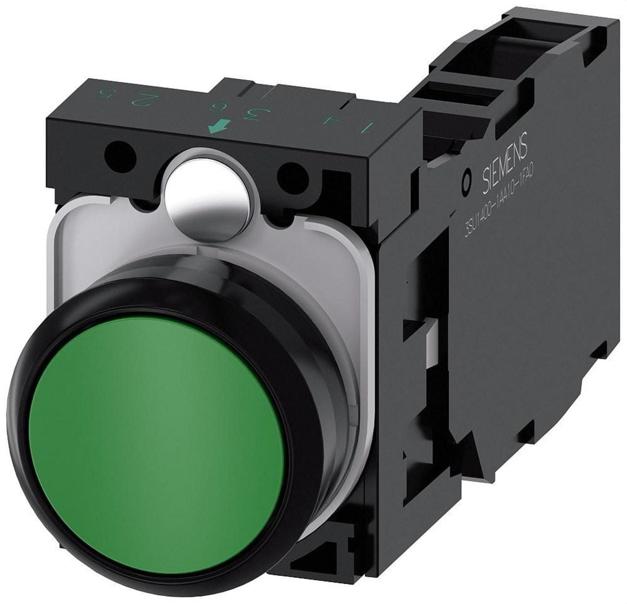 SIEMENS - Pulsador redondo plástico verde botón rasante 1NA+1NC tornillo