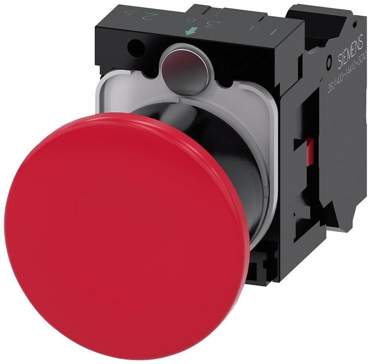 SIEMENS - Pulsador seta 22mm redondo plástico 1NC borne resorte