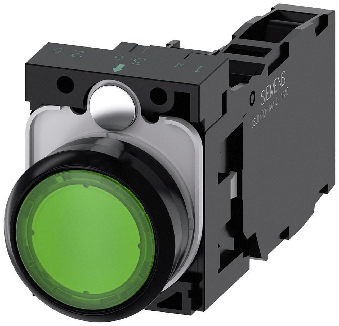 SIEMENS - Pulsador redondo plástico verde 1NA+1NC módulo led tornillo