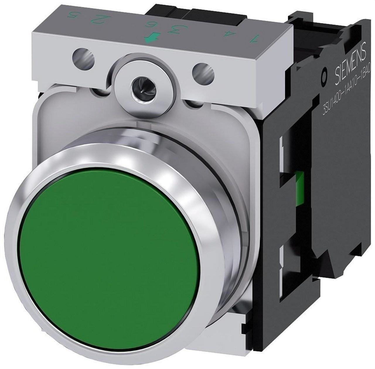 SIEMENS - Pulsador redondo metálico brillante verde 1NA borne tornillo