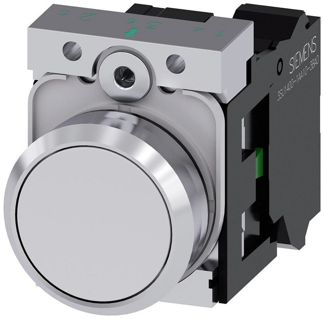 SIEMENS - Pulsador redondo metálico brillante blanco 1NA borne resorte