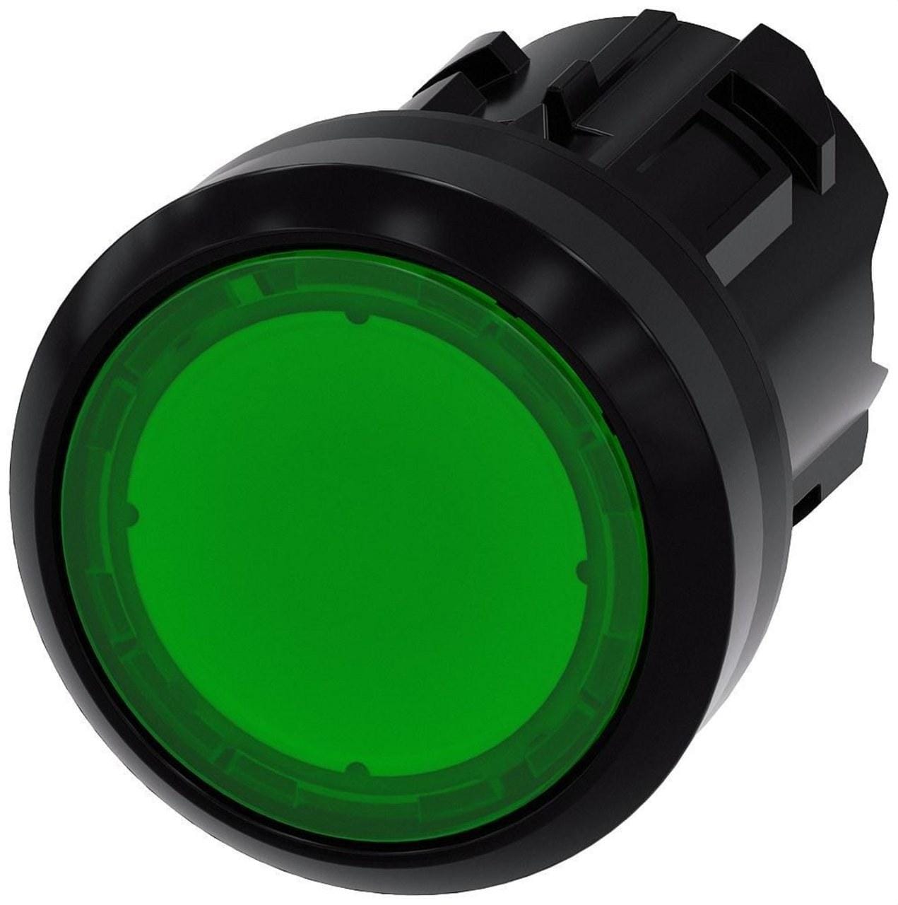 SIEMENS - Pulsador luminoso lámpara señalización redondo verde botón rasante