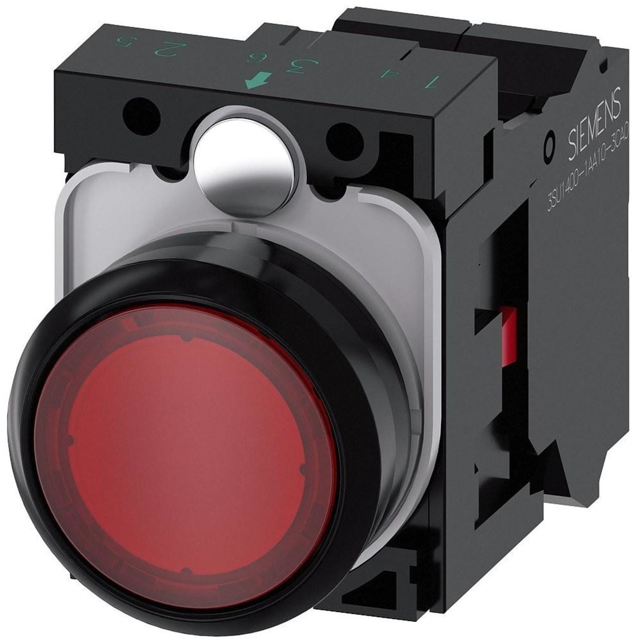 SIEMENS - Pulsador 22mm redondo plástico rojo 1NC módulo led resorte