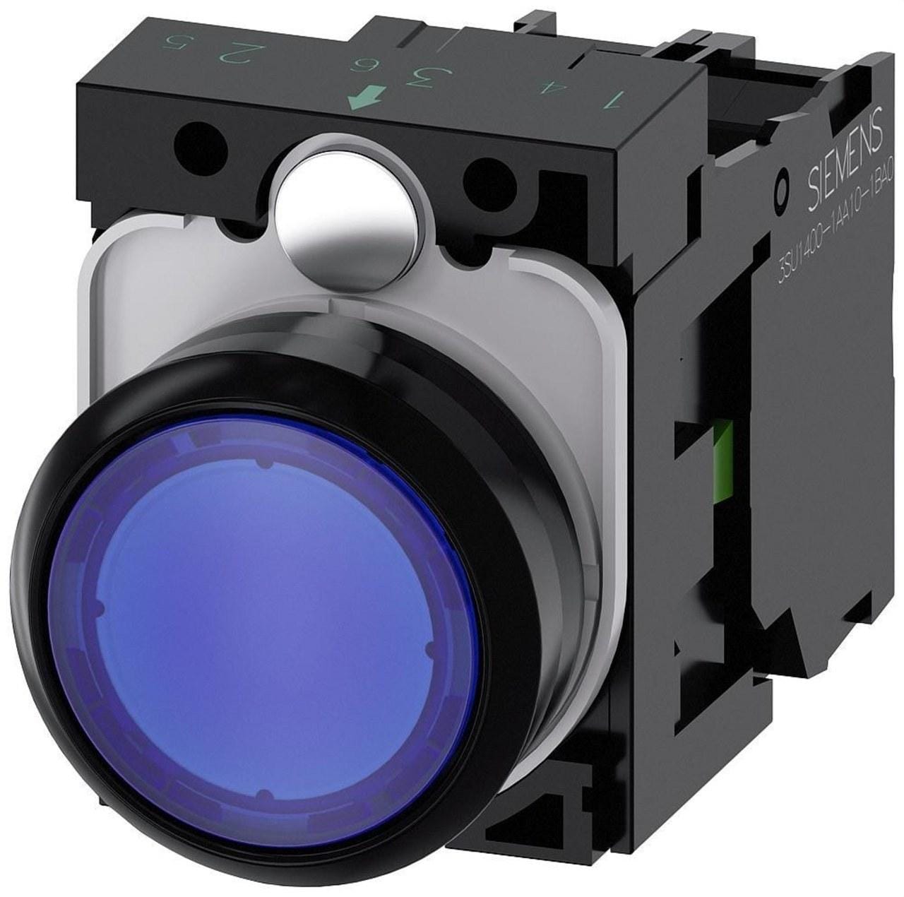 SIEMENS - Pulsador 22mm redondo plástico azul 1NA módulo led tornillo