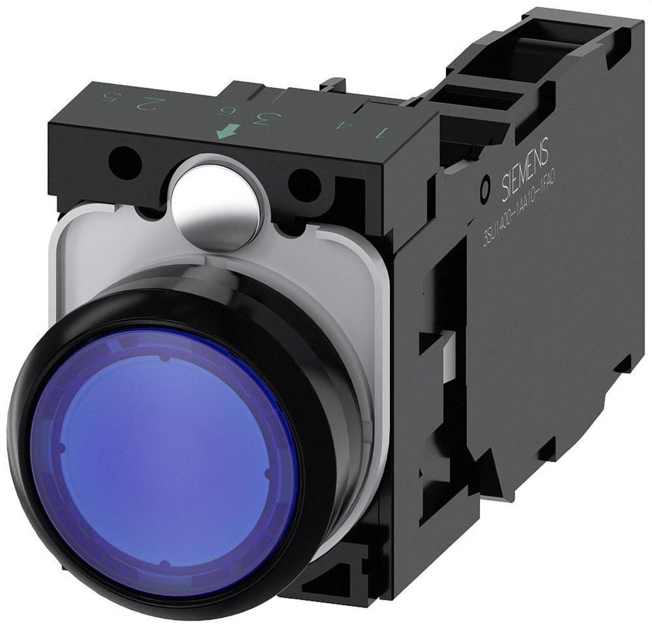 SIEMENS - Pulsador redondo plástico azul 1NA+1NC módulo led tornillo