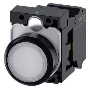 SIEMENS - Pulsador 22mm redondo plástico blanco 1NA módulo led resorte