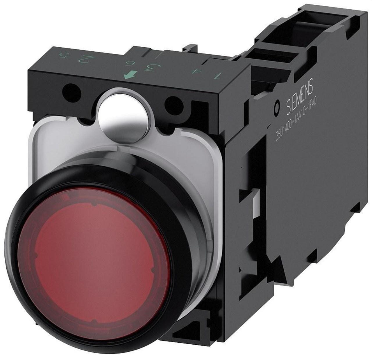 SIEMENS - Pulsador rojo botón rasante 1NA+1NC módulo led tornillo