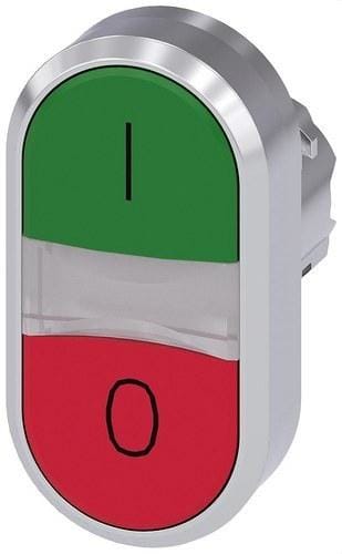 SIEMENS - Pulsador doble metálico brillante verde unipolar rojo O botón rasante