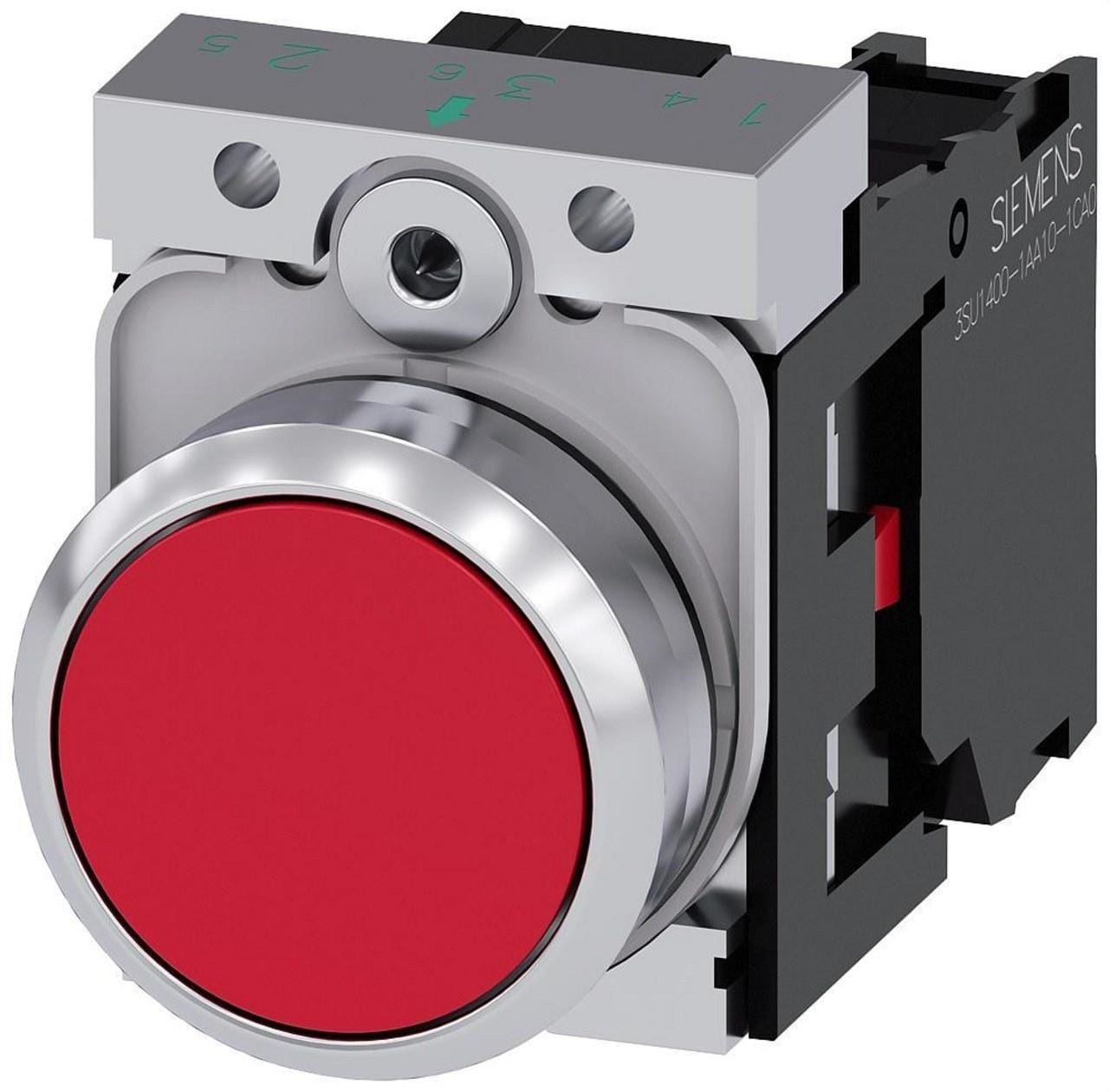 SIEMENS - Pulsador redondo metálico brillante rojo 1NC borne tornillo