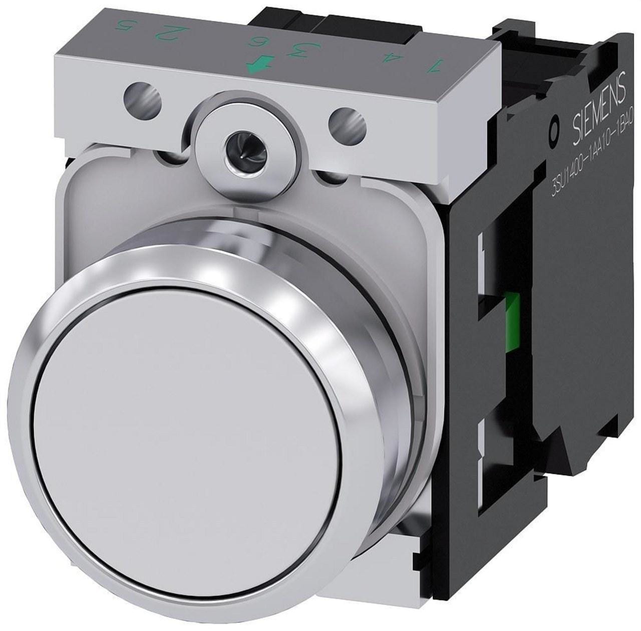 SIEMENS - Pulsador redondo metálico brillante blanco 1NA borne tornillo
