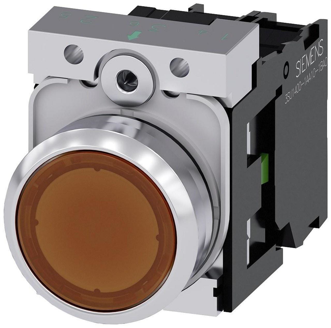 SIEMENS - Pulsador redondo metálico brillante ámbar 1NA led tornillo