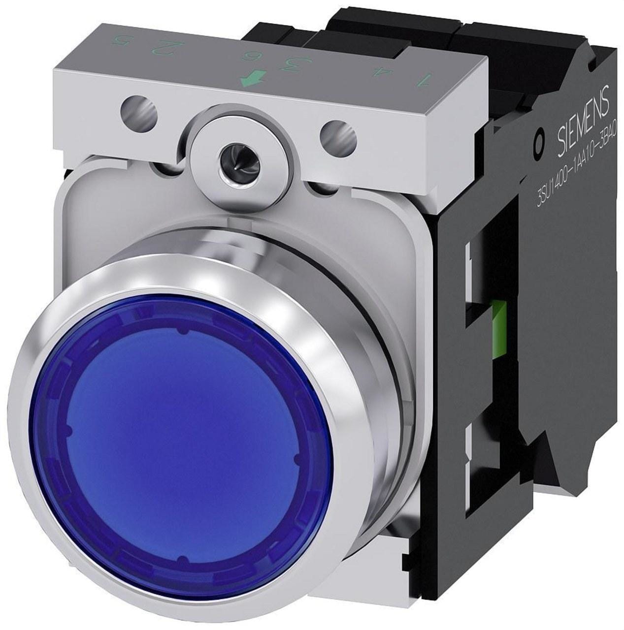 SIEMENS - Pulsador azul momentáneo soporte 1NA led 110V resorte