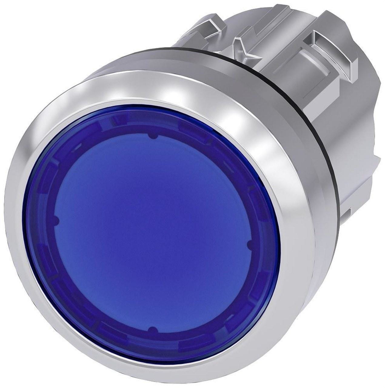 SIEMENS - Pulsador 22mm redondo metálico brillante azul botón rasante