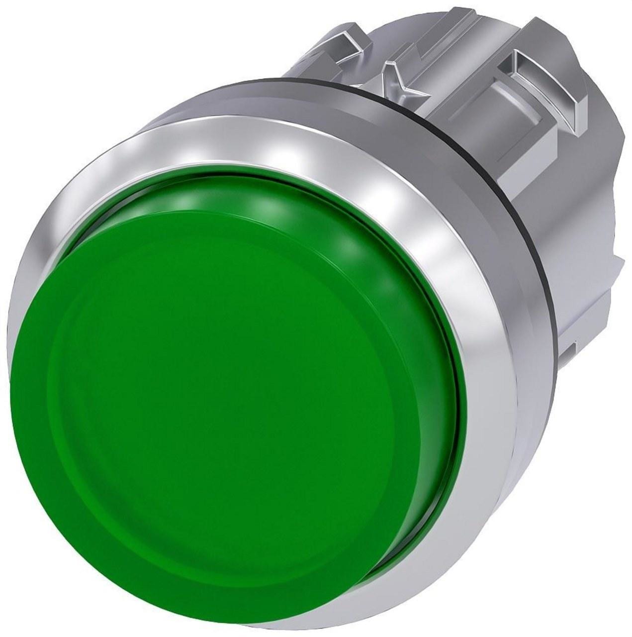 SIEMENS - Pulsador 22mm redondo metálico brillante verde botón saliente