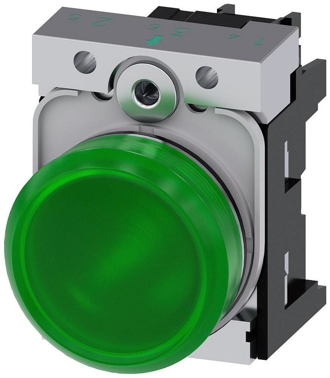 SIEMENS - Lámpara señalización redondo metálico verde lente lisa led tornillo