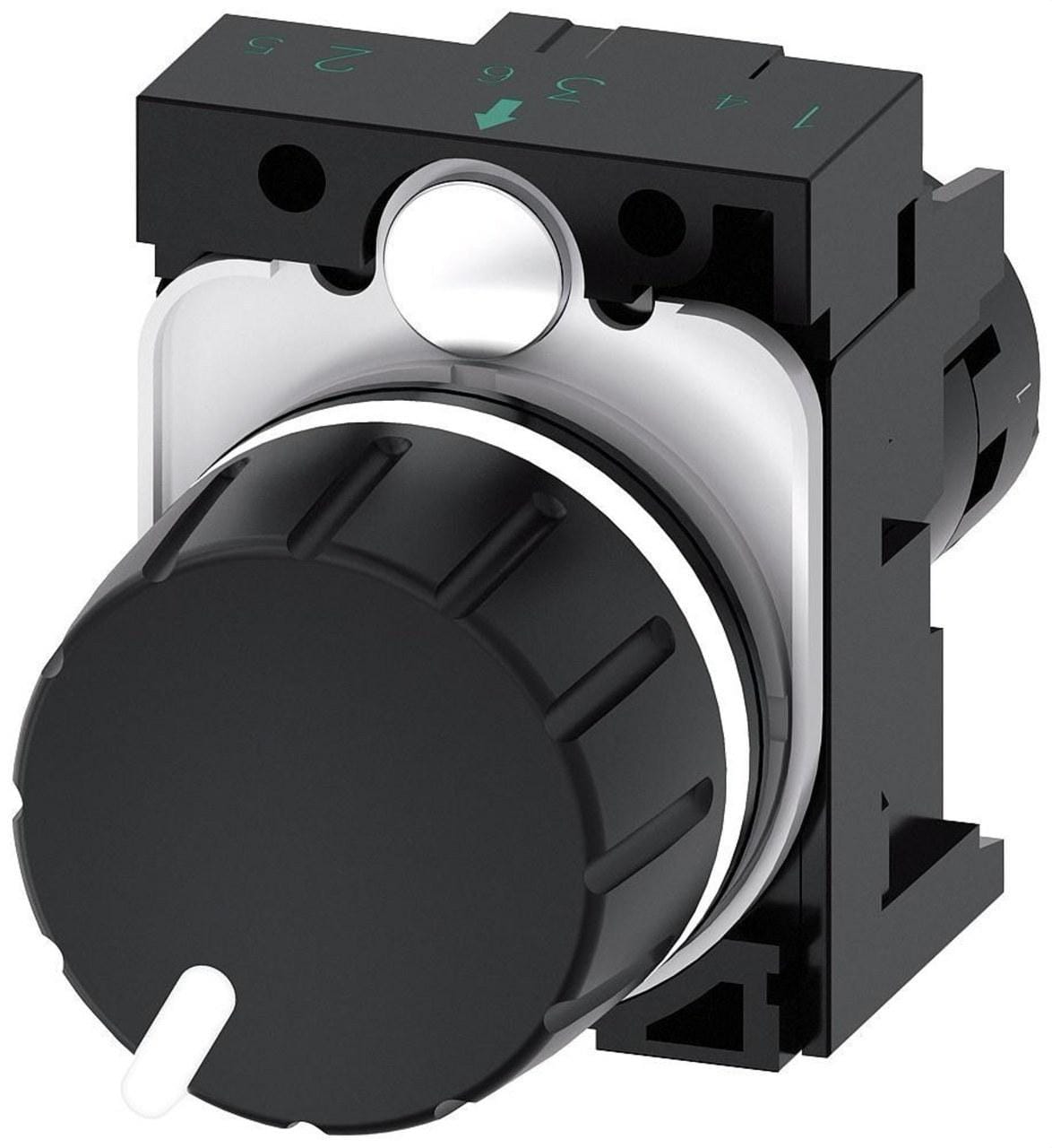 SIEMENS - POTENCIOMETRO, COMPACTO, 22MM, REDONDO, PLASTICO, NEGRO, 10K OHM, CON SOPORTE, BORNES DE TORNILLO