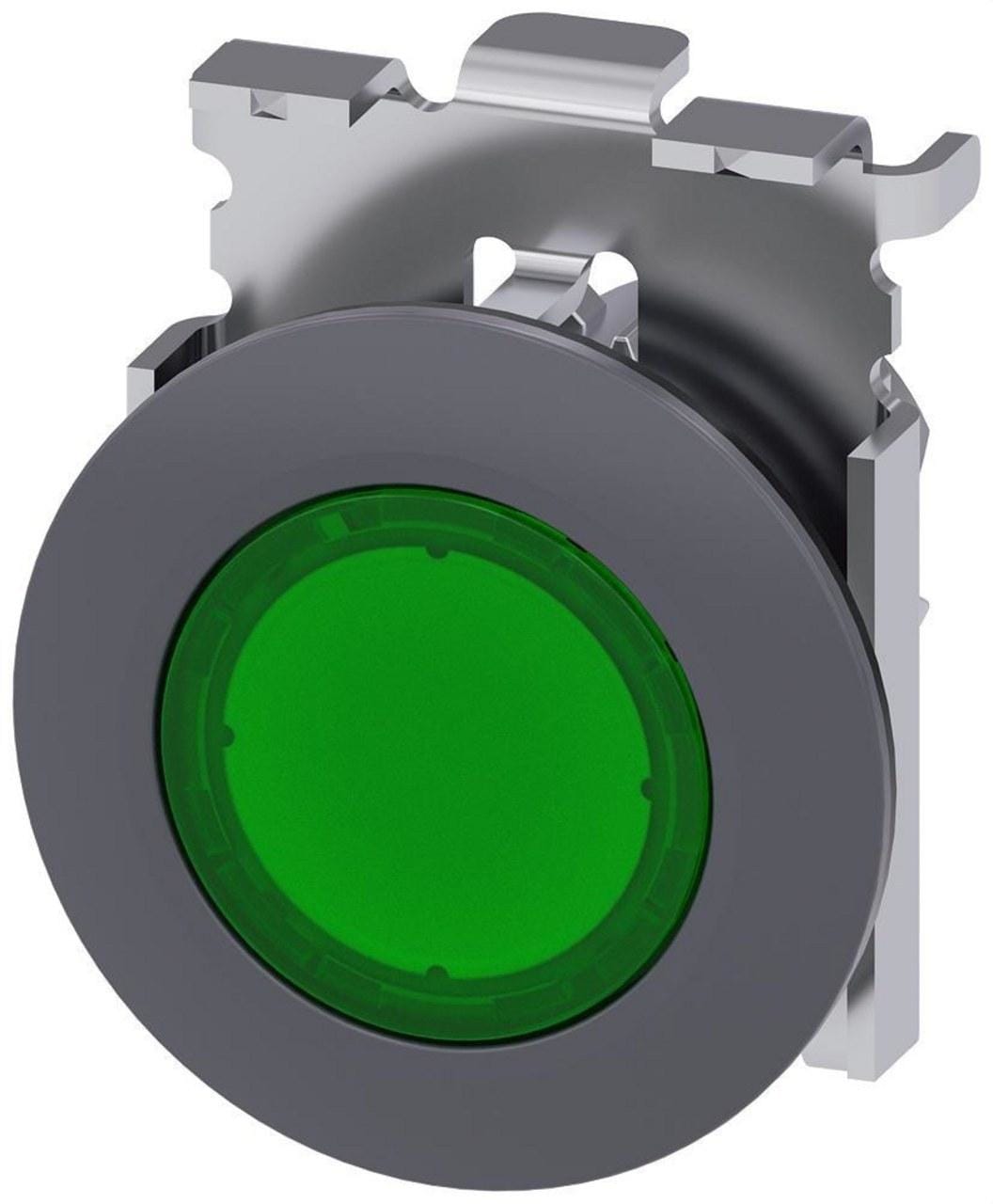 SIEMENS - Pulsador 30mm redondo metálico mate verde anillo frontal momentáneo