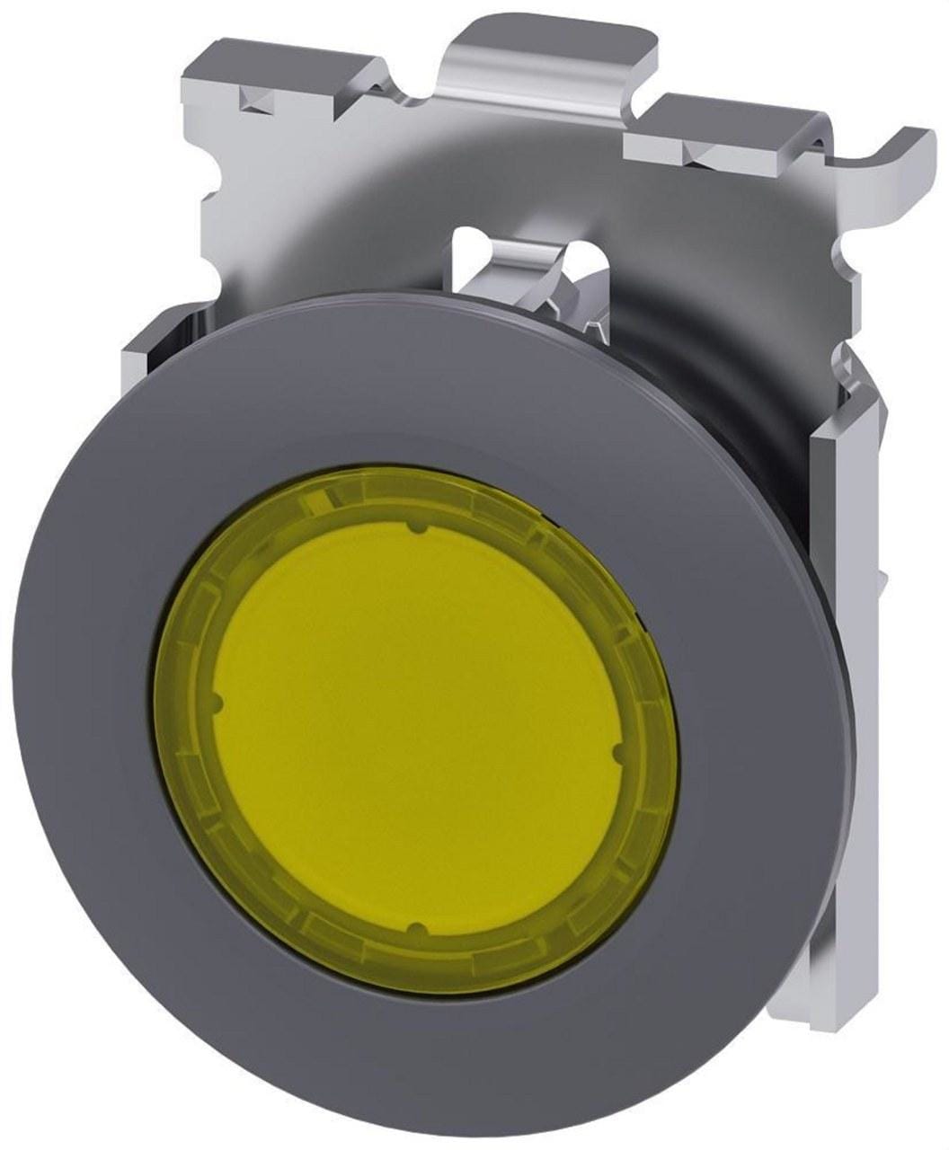 SIEMENS - Pulsador lámpara señalización redondo metálico mate amarillo anillo frontal
