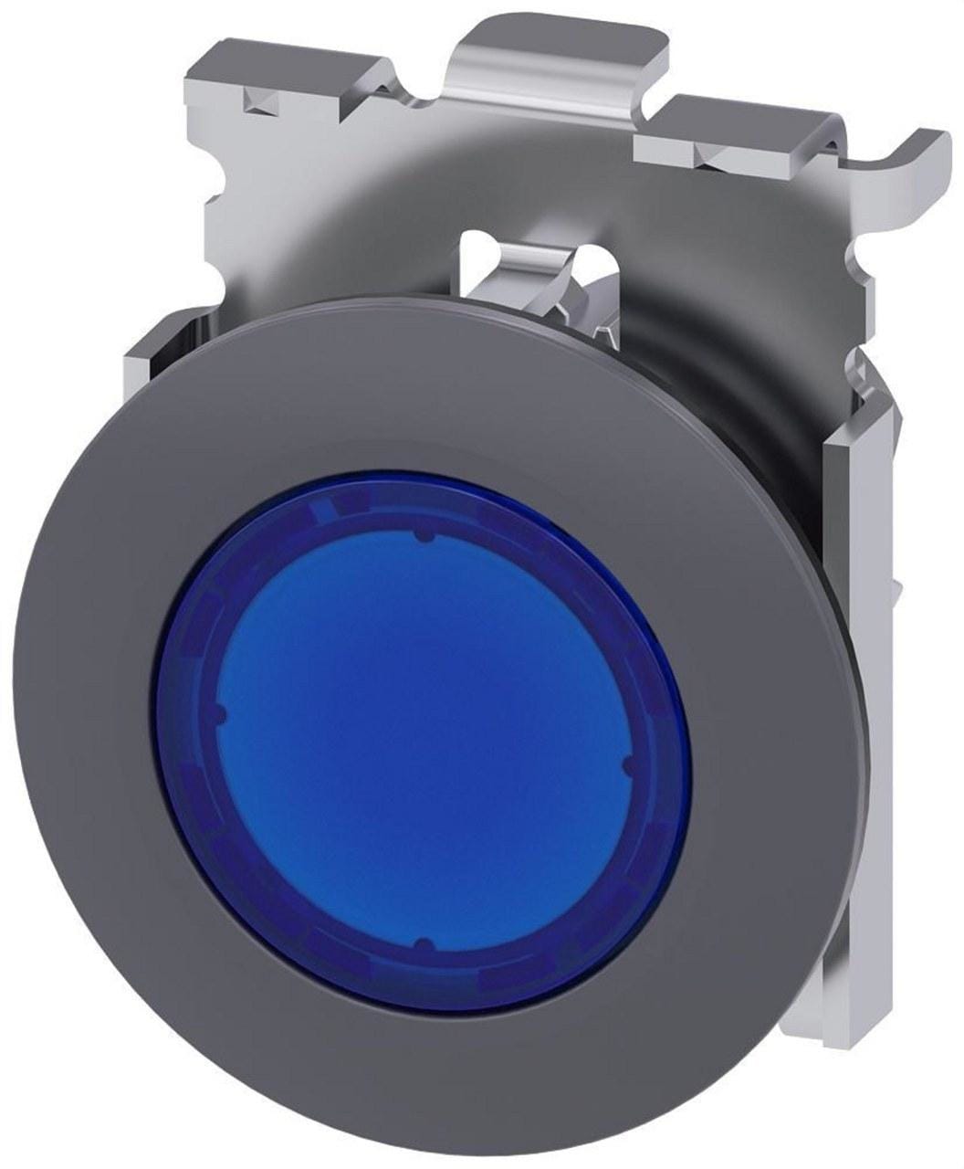 SIEMENS - Pulsador lámpara señalización redondo metálico mate azul anillo frontal