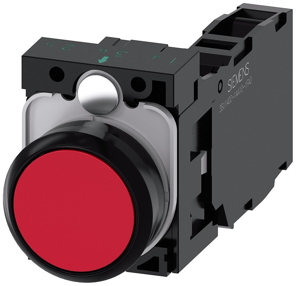 SIEMENS - Pulsador redondo plástico rojo botón rasante 1NA+1NC tornillo