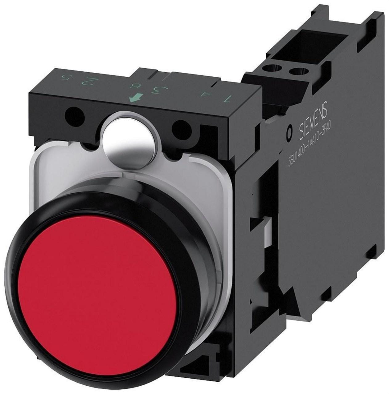 SIEMENS - Pulsador redondo plástico rojo botón rasante 1NA+1NC resorte