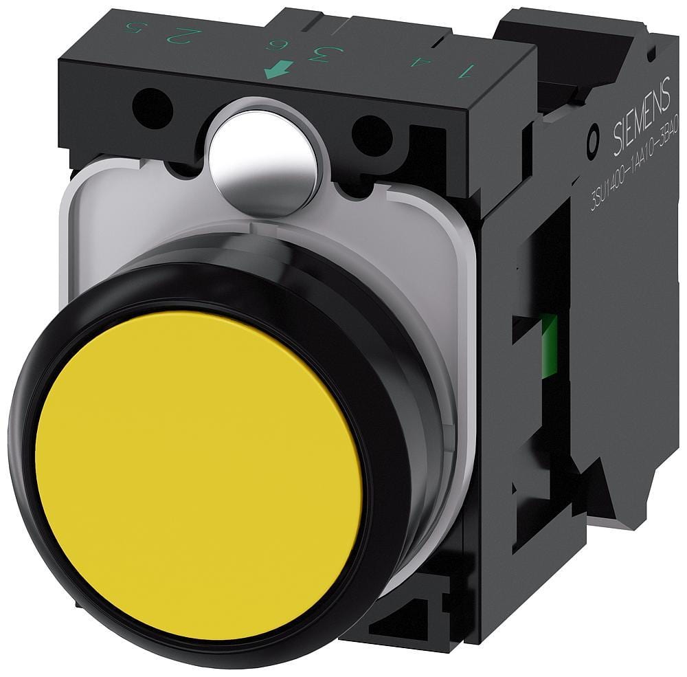 SIEMENS - Pulsador redondo plástico amarillo botón rasante 1NA resorte