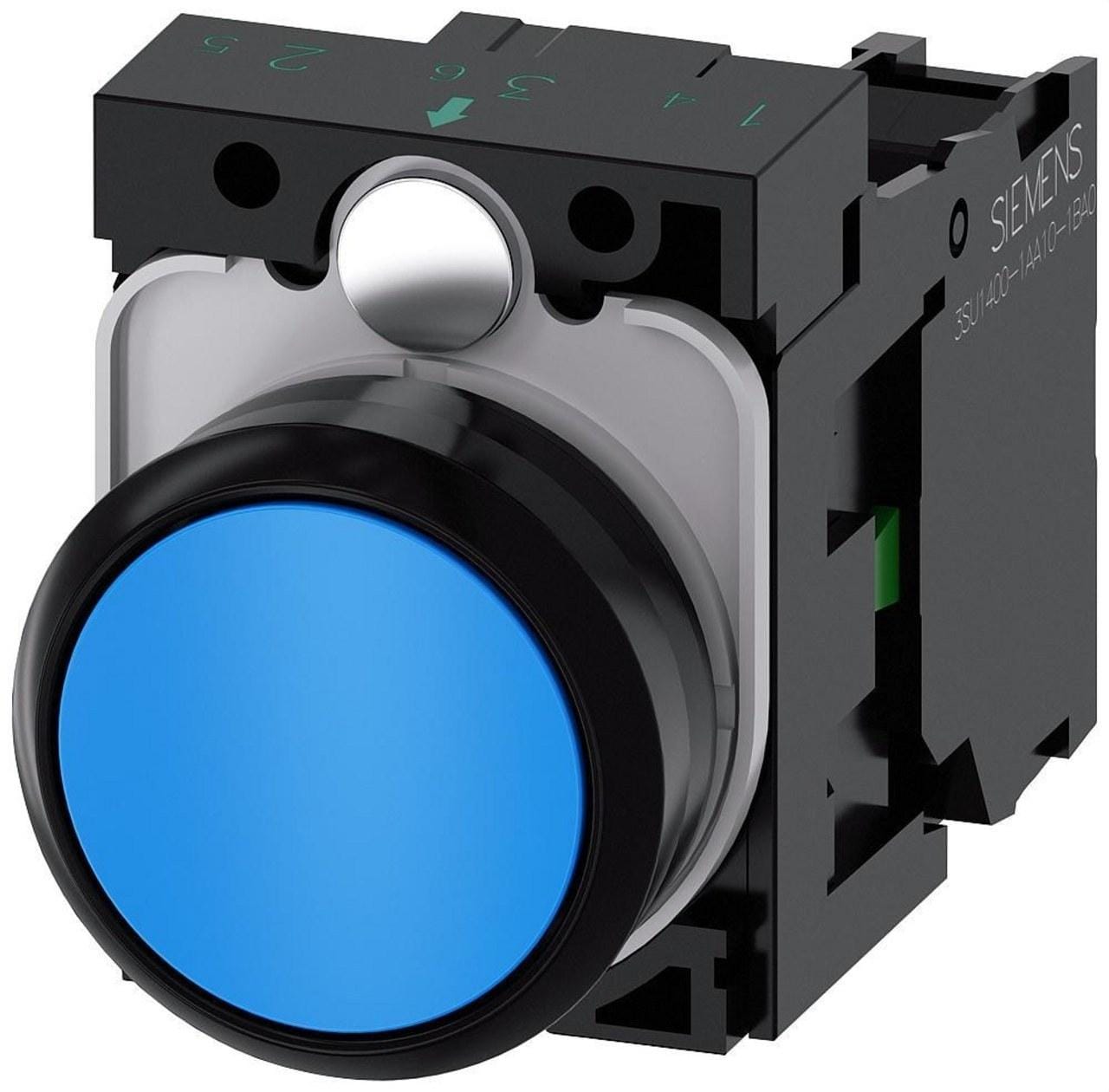 SIEMENS - Pulsador redondo plástico azul botón rasante 1NA tornillo