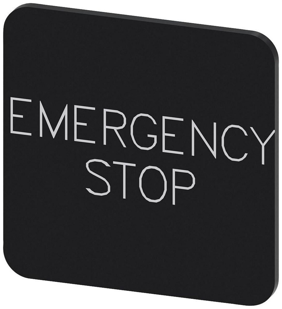 SIEMENS - Plaquita caja 22x22mm negro inscripción EMERGENCY STOP