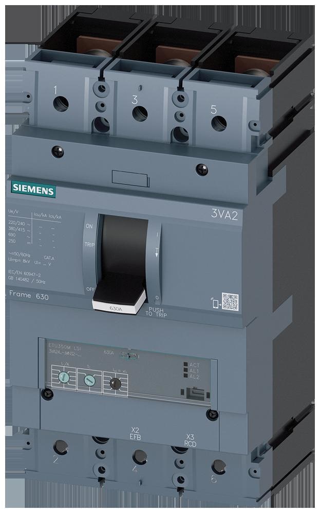 SIEMENS - Interruptor tamaño 630 clase-C 110kA 3 polos LSI conexión tornillo