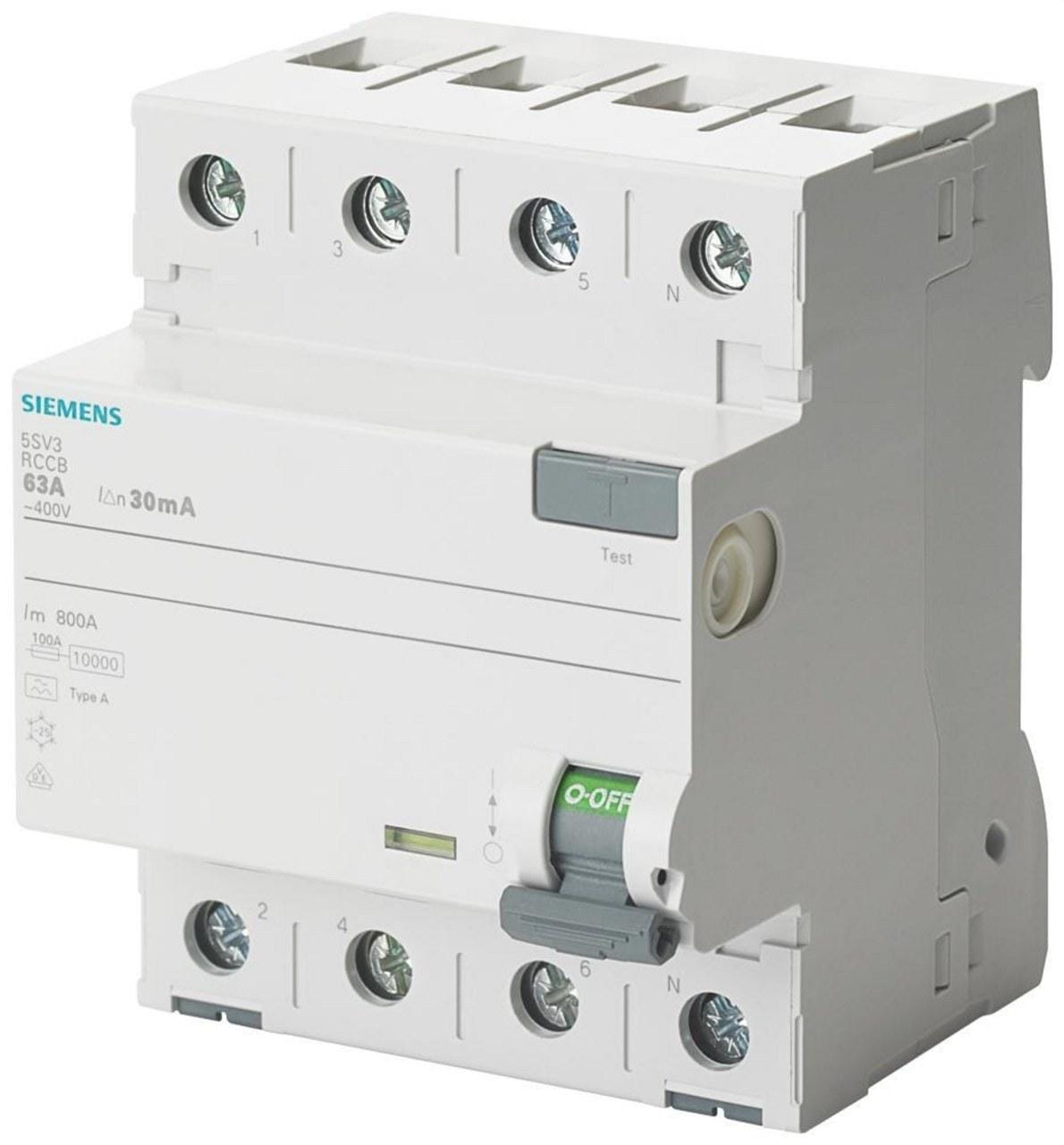SIEMENS - Interruptor diferencial 5SV clase-A 4 polos 80A 300mA 70mm