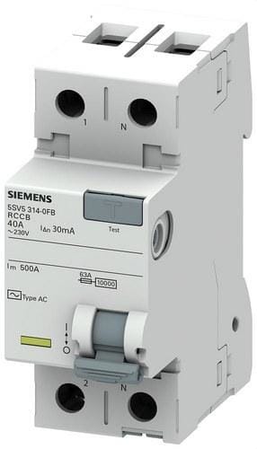 SIEMENS - Interruptor diferencial 70mm clase CA 2 módulos 2 polos 40A 30mA