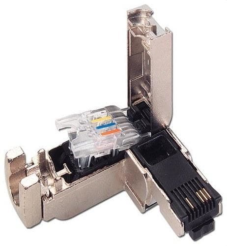 SIEMENS - Conector RJ45 con carcasa metálica salida cable 90°