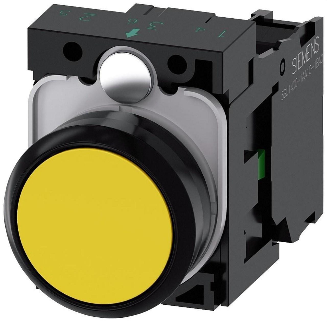 SIEMENS - Pulsador redondo plástico amarillo botón rasante 1NA tornillo