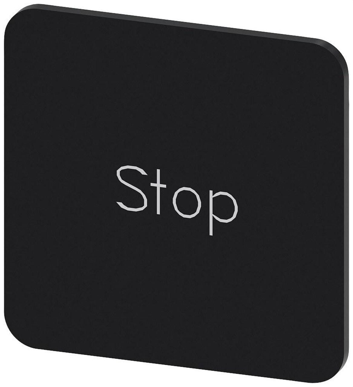 SIEMENS - Plaquita caja 22x22mm negro letras blanco inscripción STOP