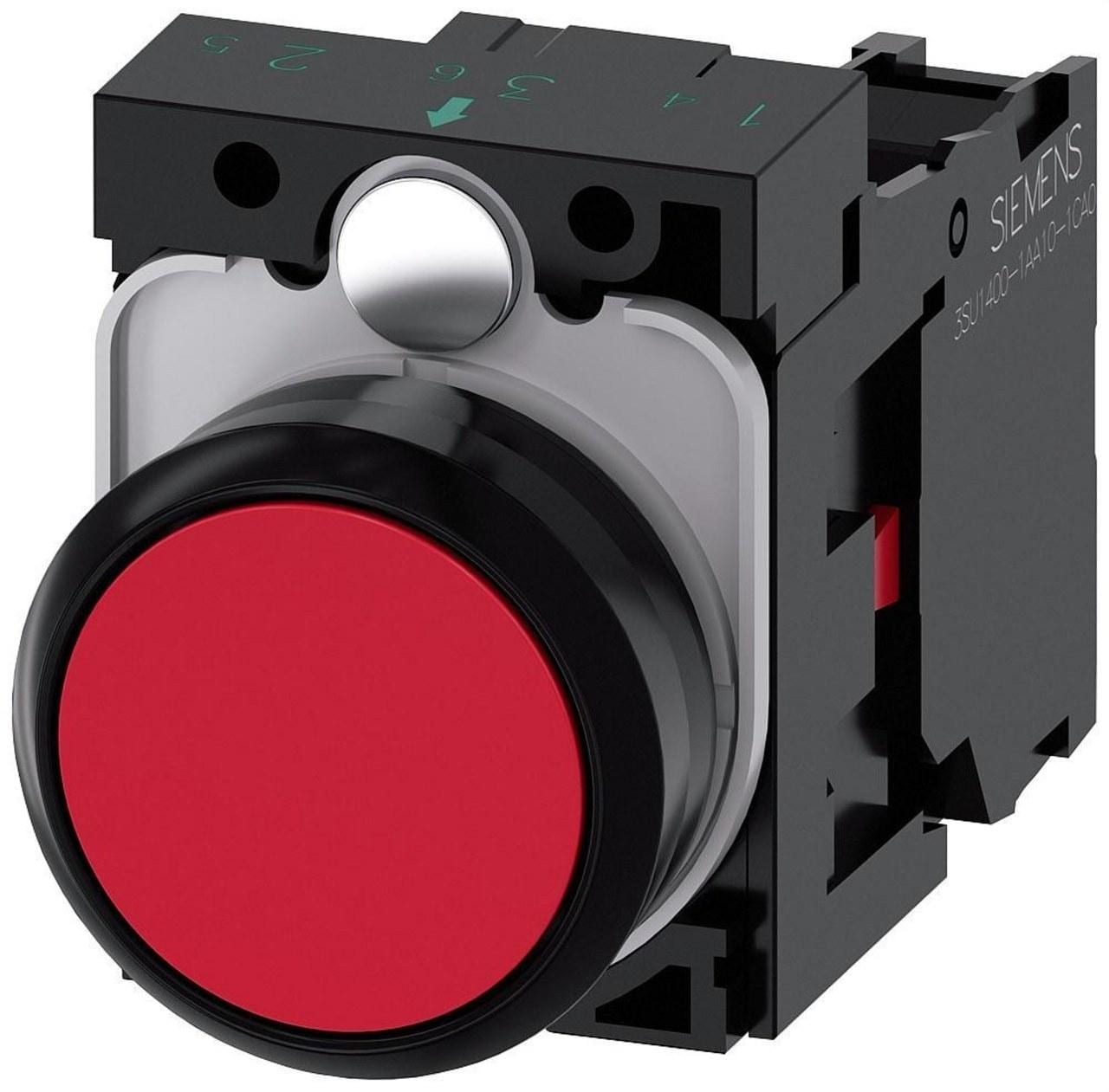 SIEMENS - Pulsador redondo plástico rojo botón rasante 1NC tornillo