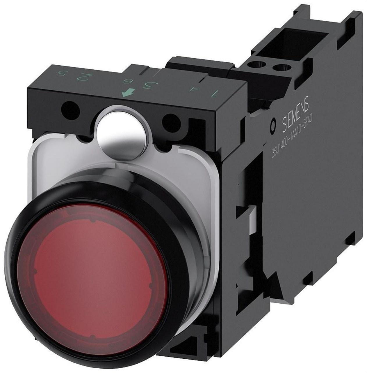 SIEMENS - Pulsador redondo plástico rojo 1NA+1NC módulo led resorte
