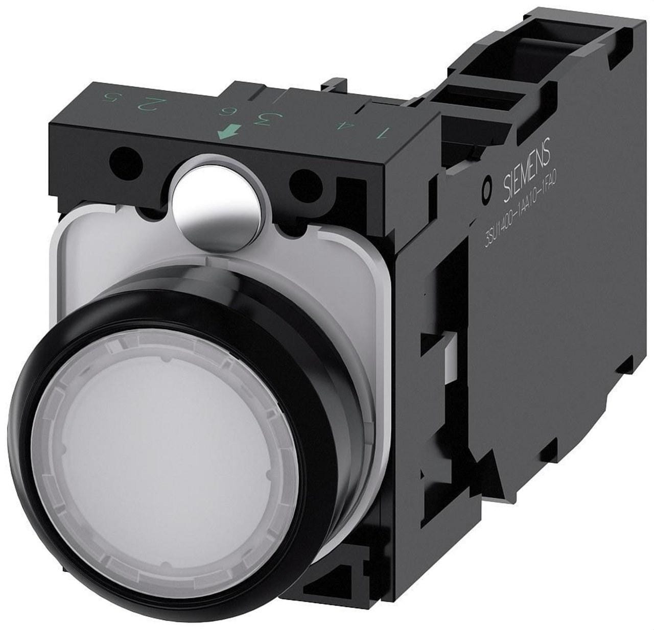 SIEMENS - Pulsador redondo plástico blanco 1NA+1NC módulo led tornillo