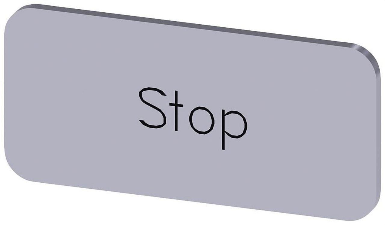 SIEMENS - Plaquita 12,5x27mm plata letras negro inscripción STOP