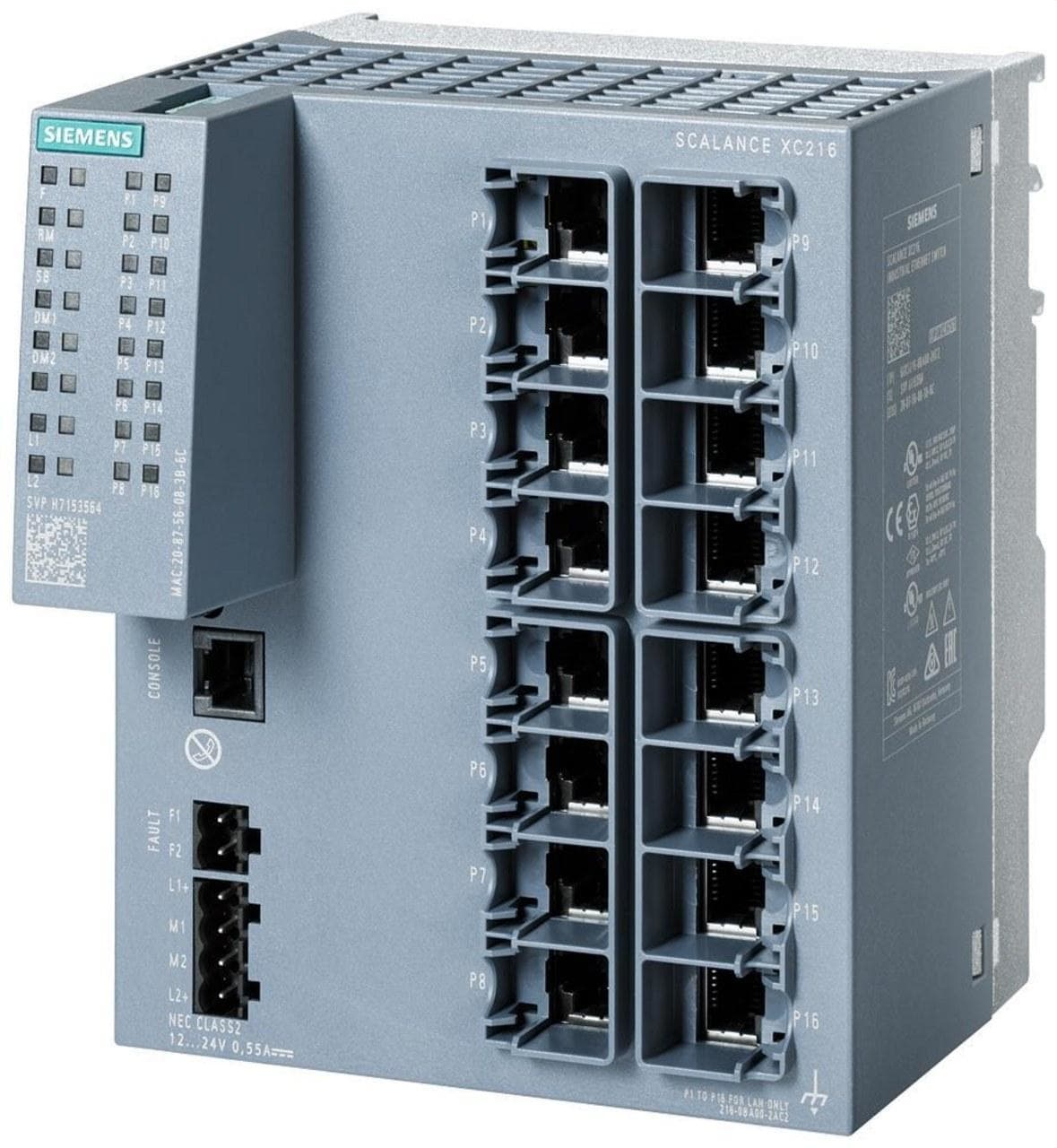 SIEMENS - Switch gestionable Scalance XC216, layer 2, 16 puertos RJ45 10/100 Mbit/s, 1 puerto de consola