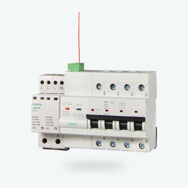 TOSCANO - Protector de sobretensión transitoria COMBI-PRO 4P32T15 IGA 4x32A 10kA 15kA permanente 400V AC subtensión