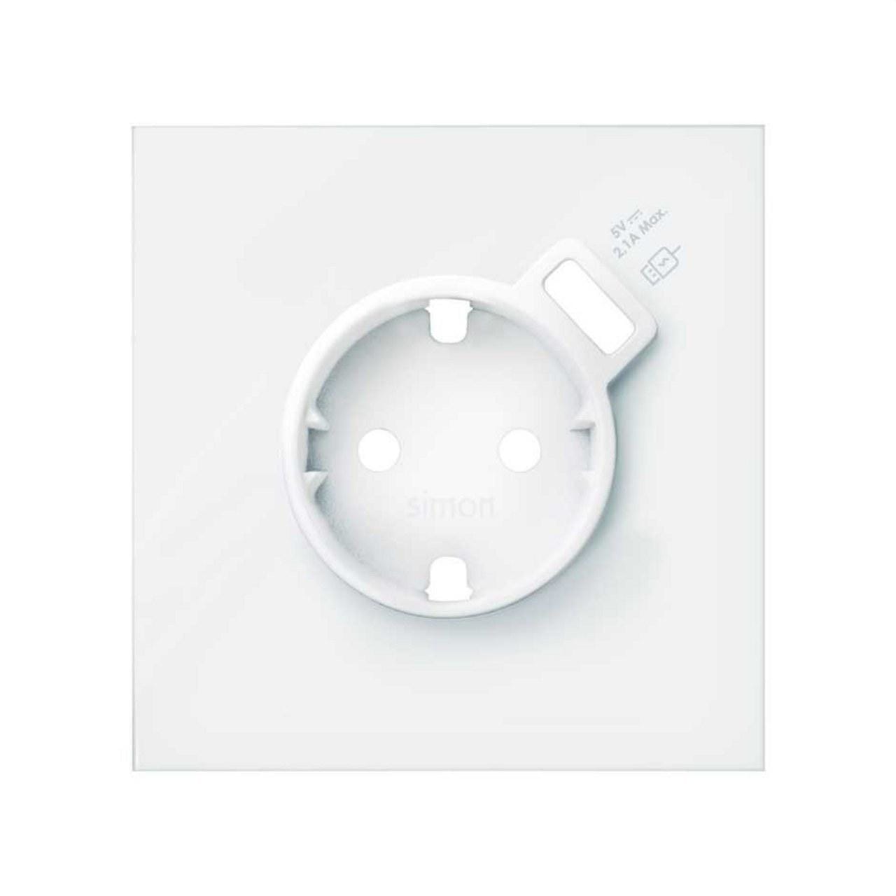 SIMON - Tapa SIMON 100 para base schuko con cargador USB blanco mate