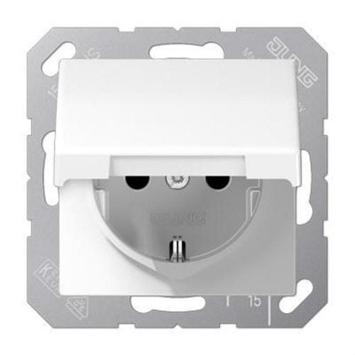 JUNG - Base Schuko® 10-16A 250V blanco alpino conexión por tornillos y tapa abatible