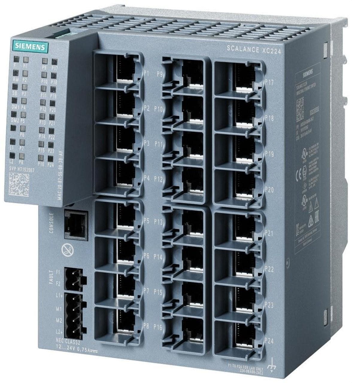 SIEMENS - Switch gestionable Scalance XC224, layer 2, 24 puertos RJ45 10/100 Mbit/s, 1 puerto de consola