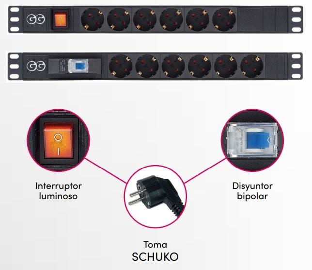 GAESTOPAS - Toma de corriente serie PDU 19 8 tomas schuko con interruptor