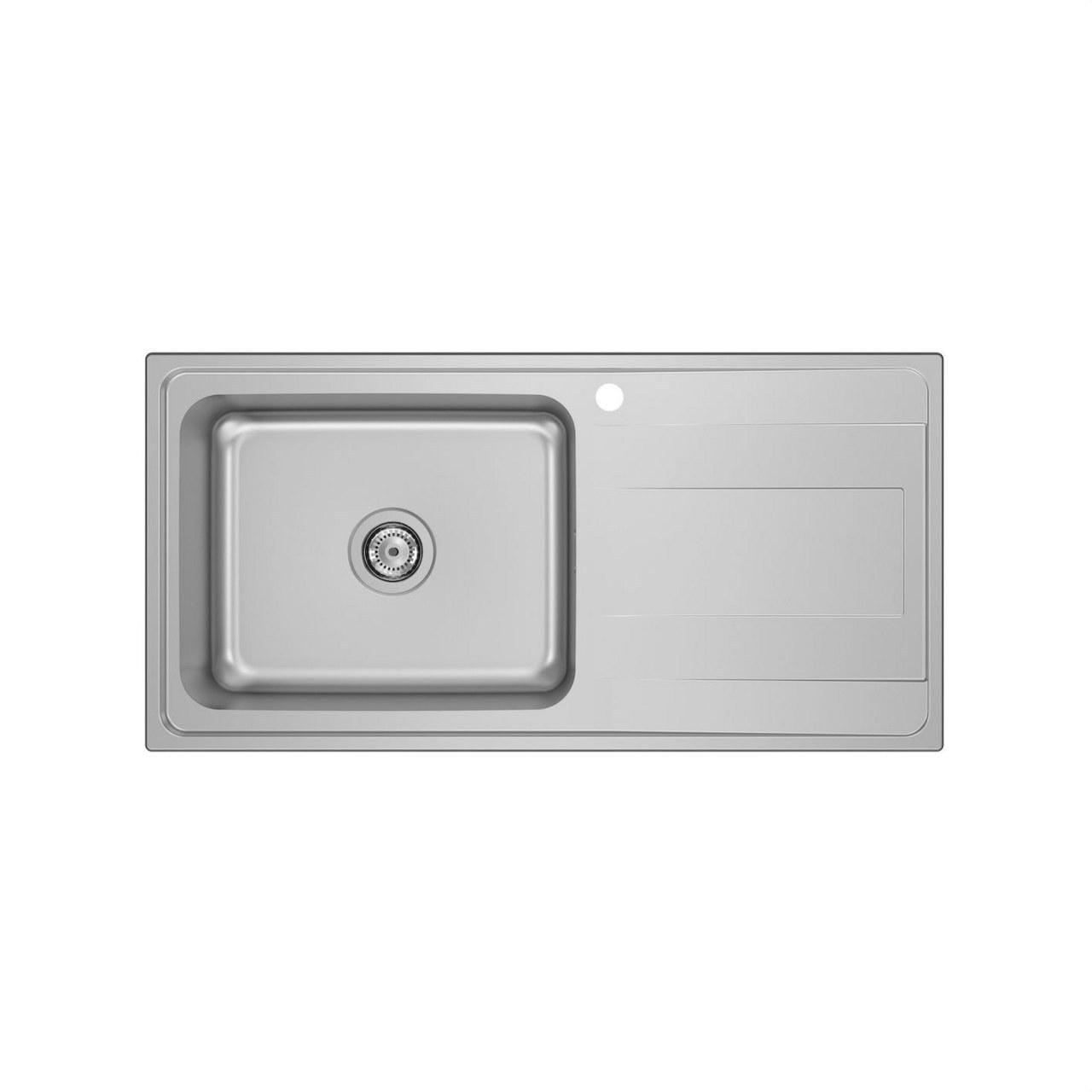 ROCA - Fregadero BUDAPEST 100 ED 1 cubeta 1 orificio 1 escurridor a la derecha y válvula 3½'