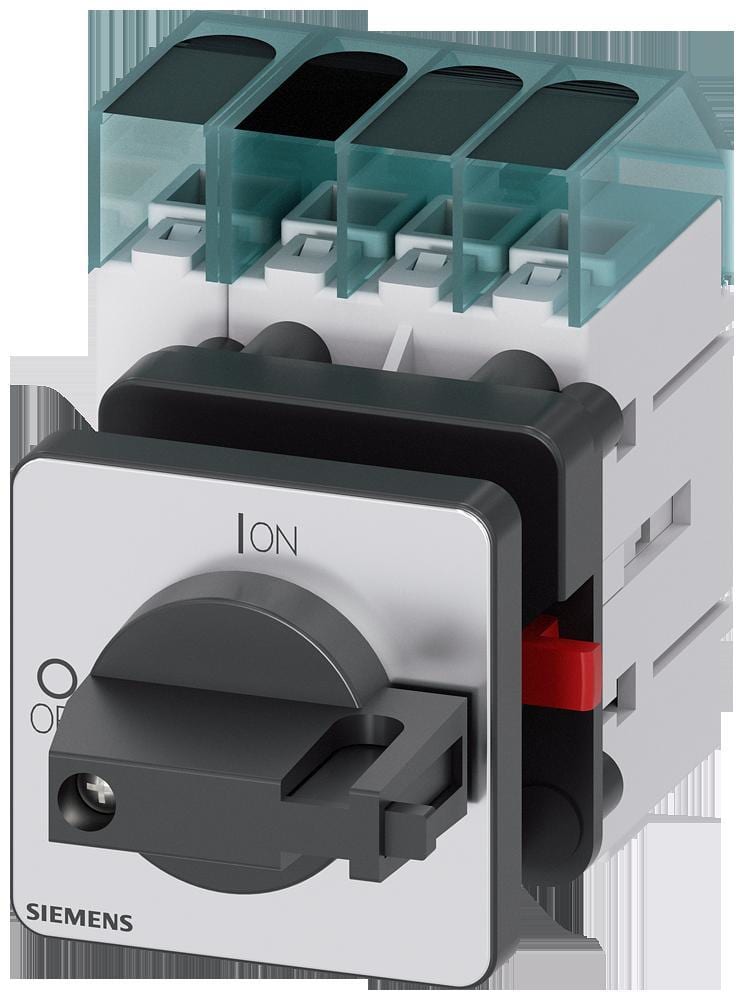 SIEMENS - Interruptor principal, 3 polos + N, Iu 16A, maneta negra 48x48mm, 400V 7,5kW, fijación frontal fijación en taladro único 22,5mm