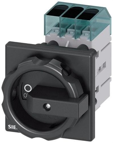 SIEMENS - Interruptor principal, 3 polos, Iu 16A, accionamiento giratorio negro 66x66mm, 400V 7,5kW, fijación frontal fijación en taladro único