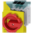 SIEMENS - Interruptor principal, 3 polos, Iu 32A, 1NA+1NC, accionamiento giratorio rojo / amarillo 66x66mm, 400V 11,5kW fijación en taladro único