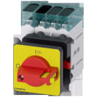 SIEMENS - Interruptor principal, 3 polos + N, Iu 40A, maneta rojo / amarillo 48x48mm, 400V 15kW, fijación frontal fijación en taladro único 22,5mm