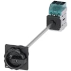 SIEMENS - Interruptor principal, 3 polos, Iu 63A, accionamiento giratorio negro 66x66mm, 400V 22kW, fijación en base con taladro único central 22,5mm